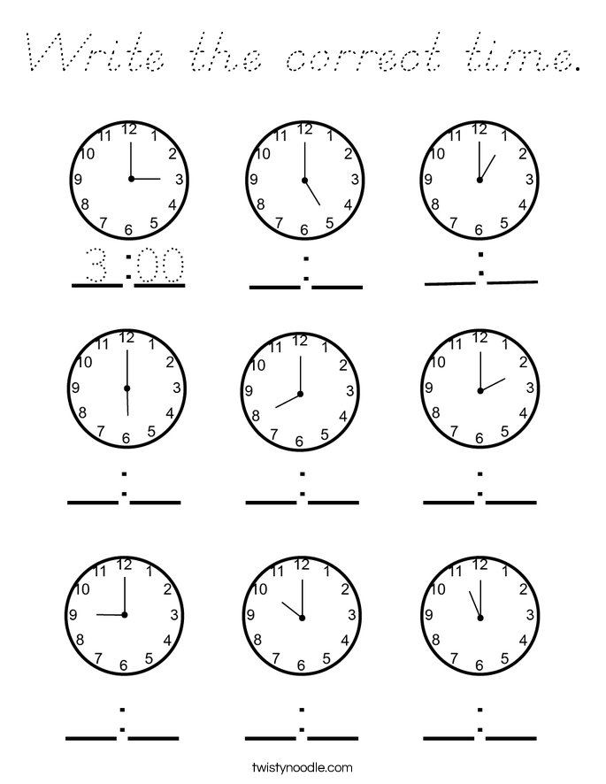 Write the correct time. Coloring Page