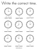 Write the correct time Coloring Page
