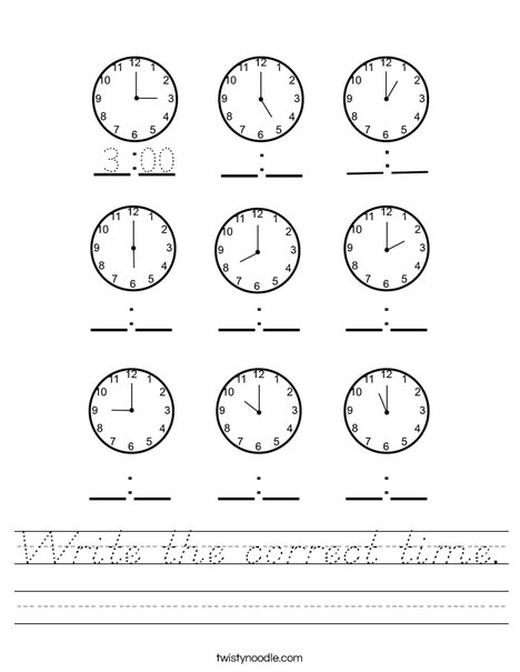Write the correct time. Worksheet