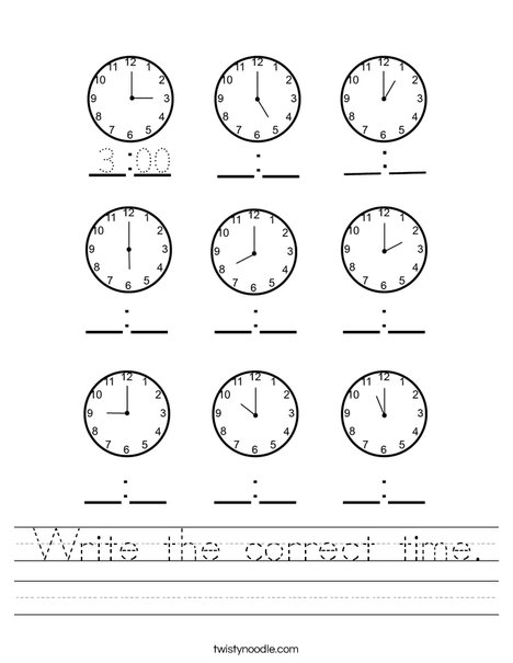 Write the correct time. Worksheet