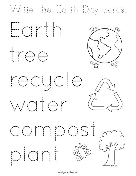 Write the Earth Day words. Coloring Page