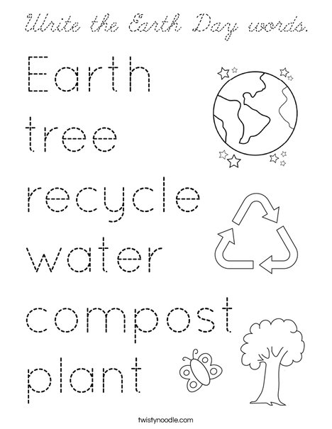 Write the Earth Day words. Coloring Page