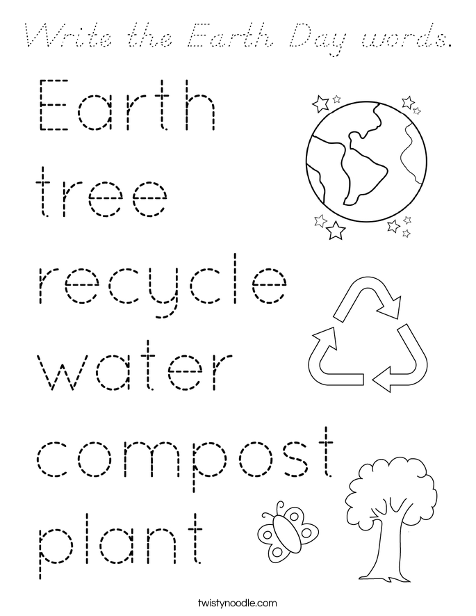 Write the Earth Day words. Coloring Page
