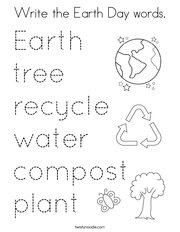 Write the Earth Day words. Coloring Page