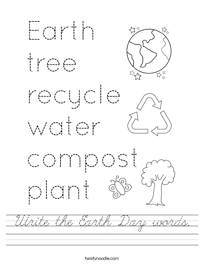 Write the Earth Day words. Worksheet