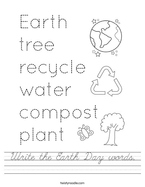 Write the Earth Day words. Worksheet