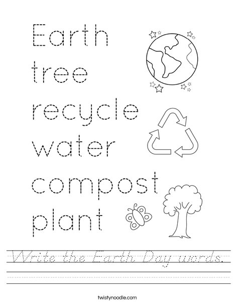 Write the Earth Day words. Worksheet