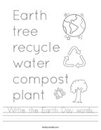 Write the Earth Day words Handwriting Sheet