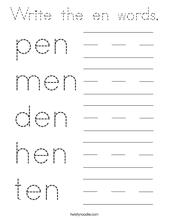 Write the en words. Coloring Page