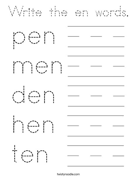 Write the en words. Coloring Page