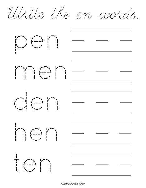 Write the en words. Coloring Page
