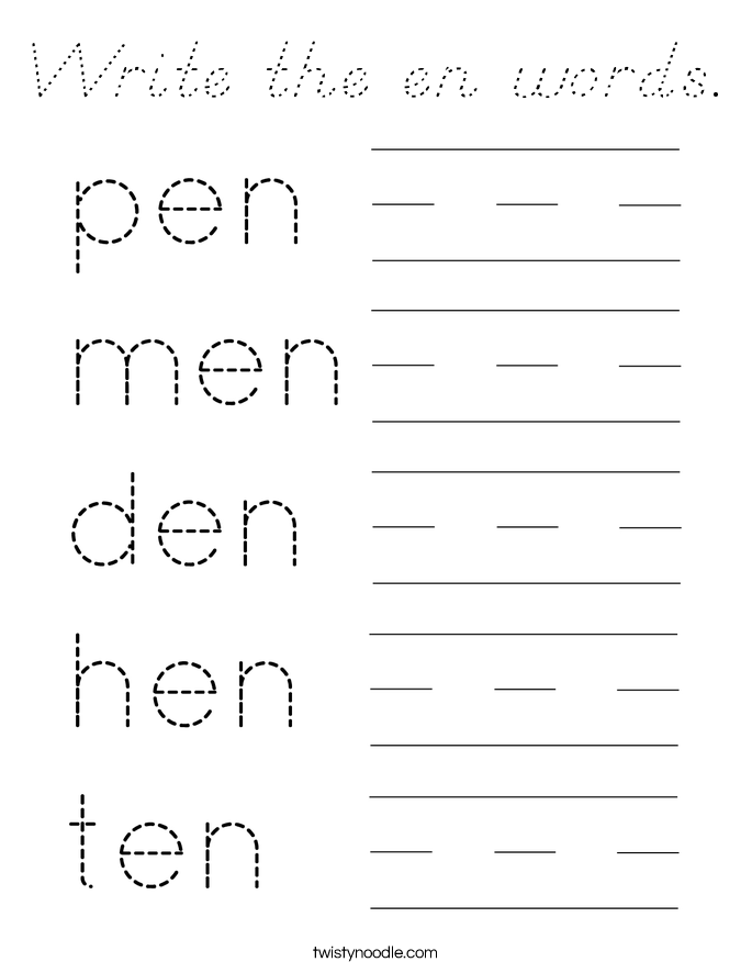 Write the en words. Coloring Page