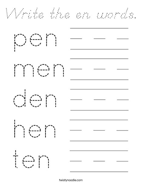 Write the en words. Coloring Page