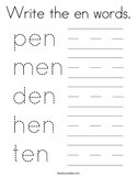 Write the en words Coloring Page