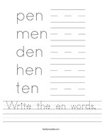 Write the en words Handwriting Sheet