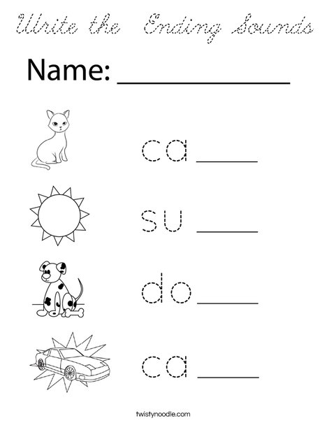 Write the  Ending Sounds Coloring Page