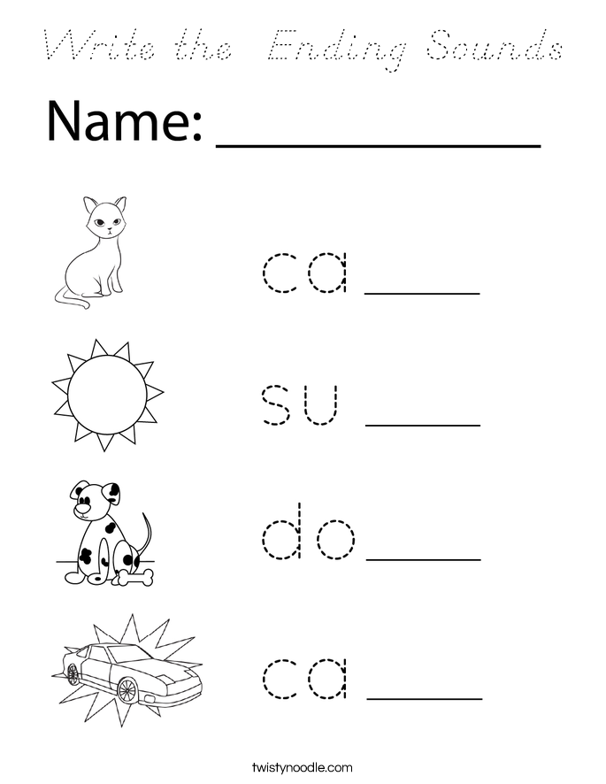 Write the  Ending Sounds Coloring Page