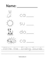 Write the  Ending Sounds Handwriting Sheet