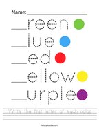 Write the first letter of each color Handwriting Sheet