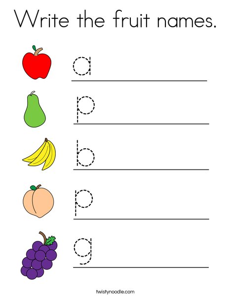 Write the fruit names. Coloring Page