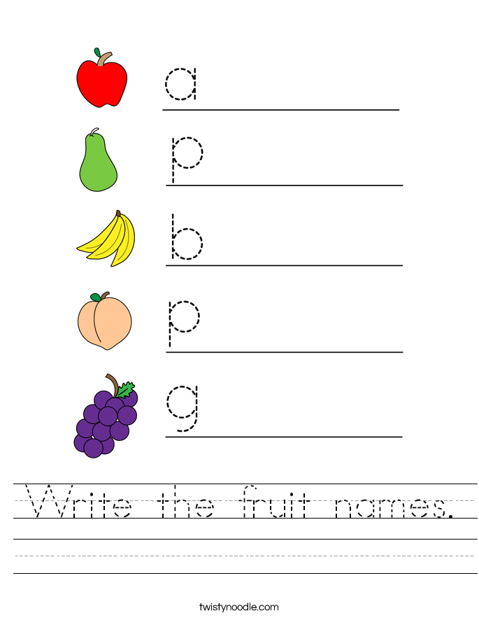Write the fruit names. Worksheet