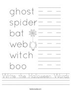 Write the Halloween Words Handwriting Sheet