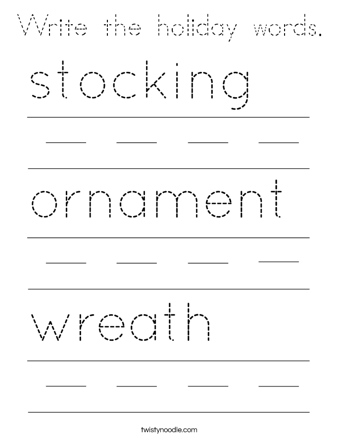 Write the holiday words. Coloring Page