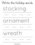 Write the holiday words Coloring Page