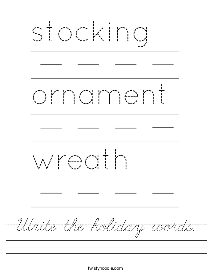 Write the holiday words. Worksheet