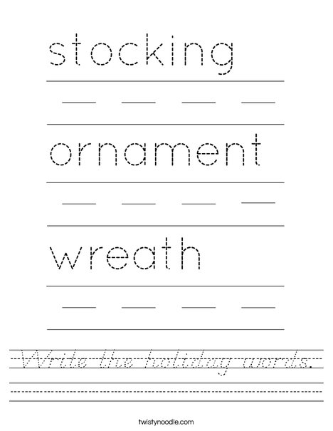 Write the holiday words. Worksheet