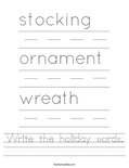 Write the holiday words. Worksheet