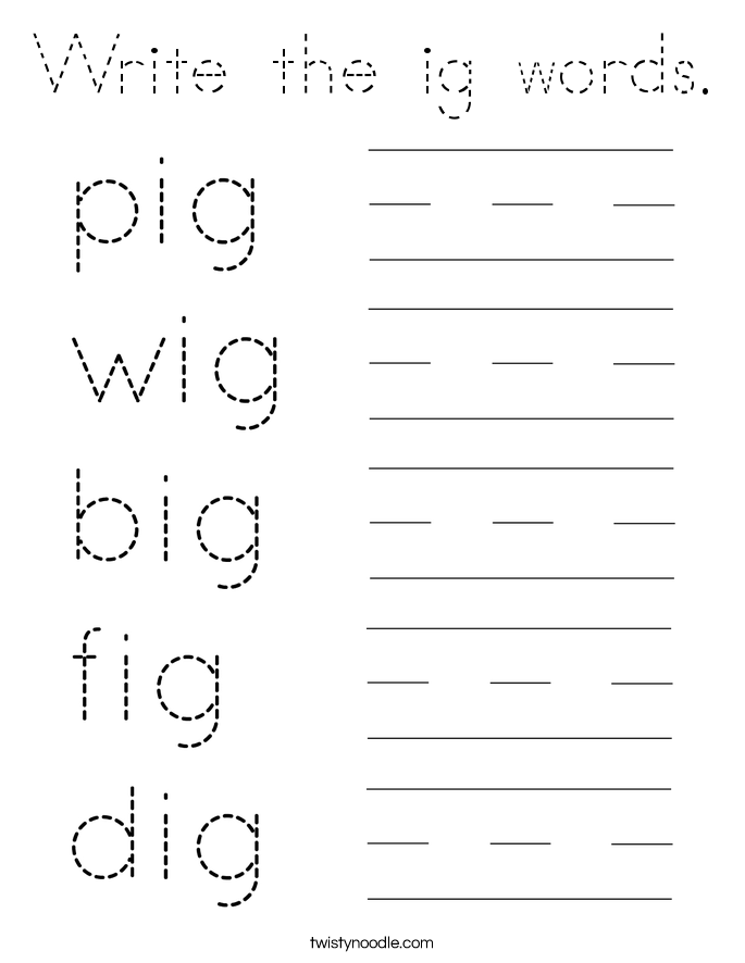 Write the ig words. Coloring Page