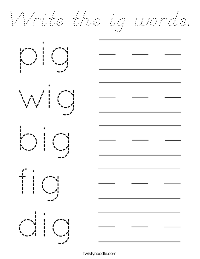 Write the ig words. Coloring Page