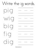 Write the ig words Coloring Page