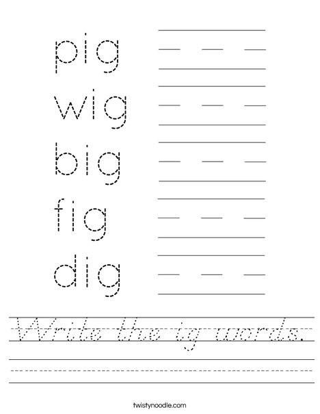 Write the ig words. Worksheet