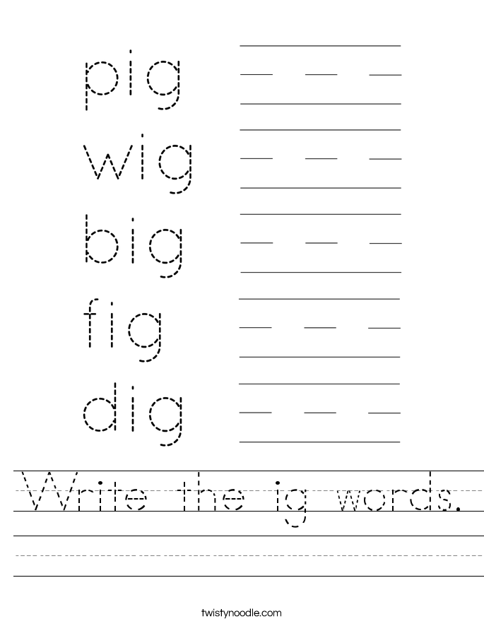 Write the ig words. Worksheet