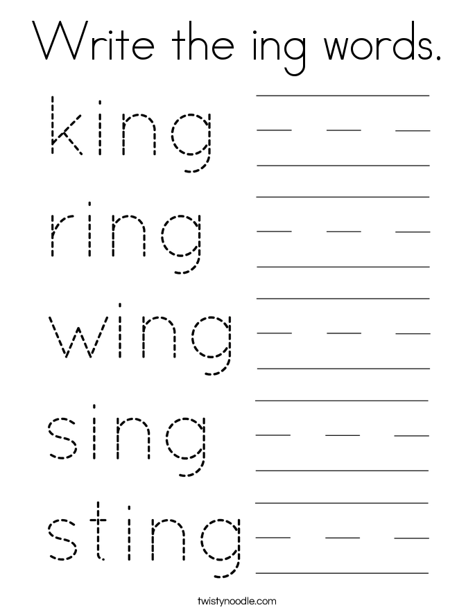 Write the ing words. Coloring Page