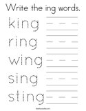 Write the ing words Coloring Page