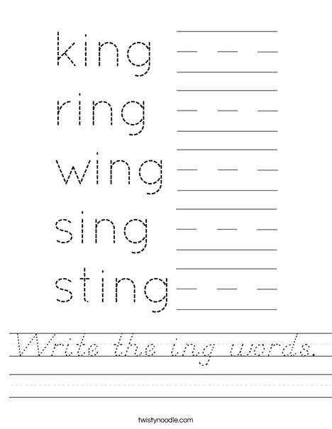 Write the ing words. Worksheet