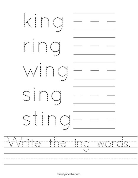 Write the ing words. Worksheet