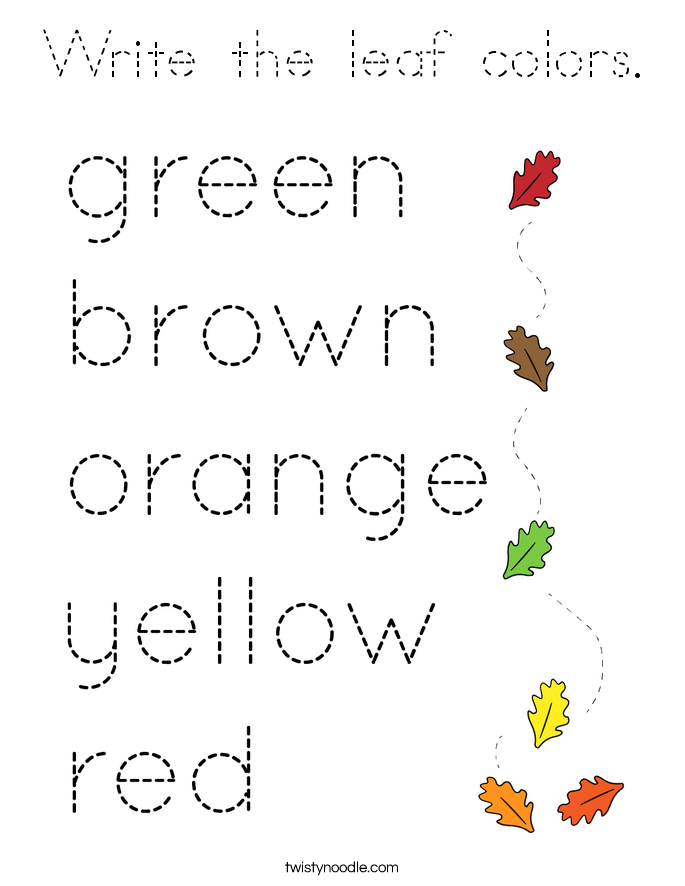 Write the leaf colors. Coloring Page