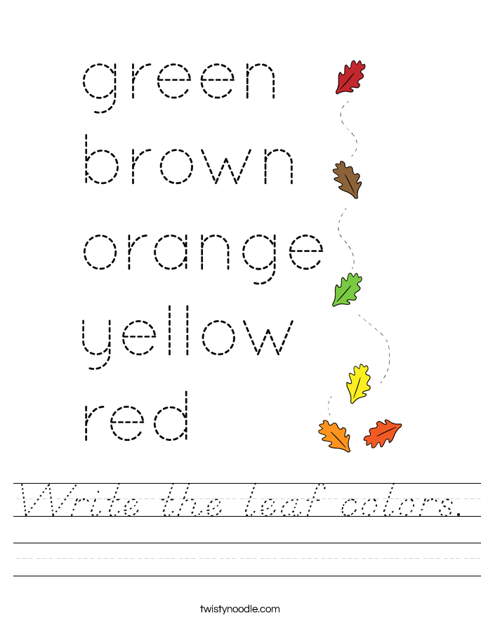 Write the leaf colors. Worksheet