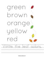 Write the leaf colors Handwriting Sheet