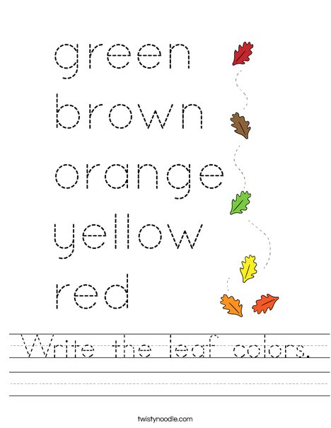 Write the leaf colors. Worksheet