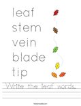 Write the leaf words. Worksheet
