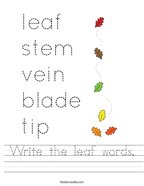 Write the leaf words Handwriting Sheet