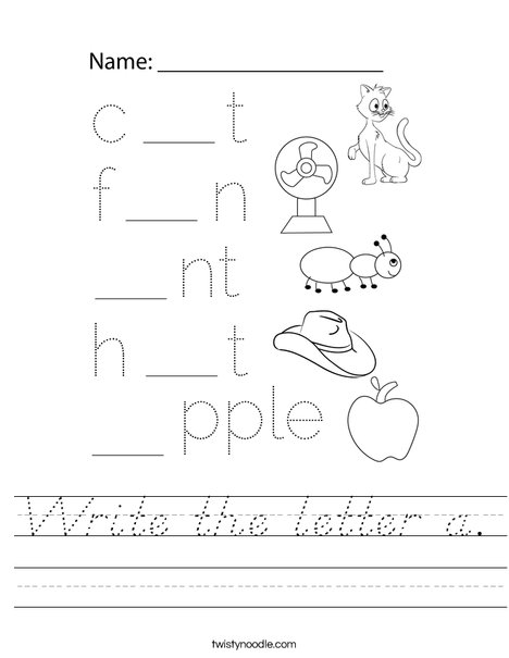 Write the letter a. Worksheet