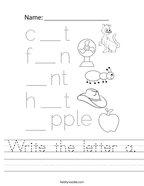 Write the letter a Handwriting Sheet