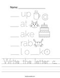 Write the letter c. Worksheet
