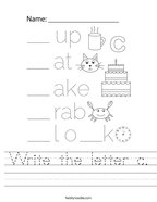 Write the letter c Handwriting Sheet